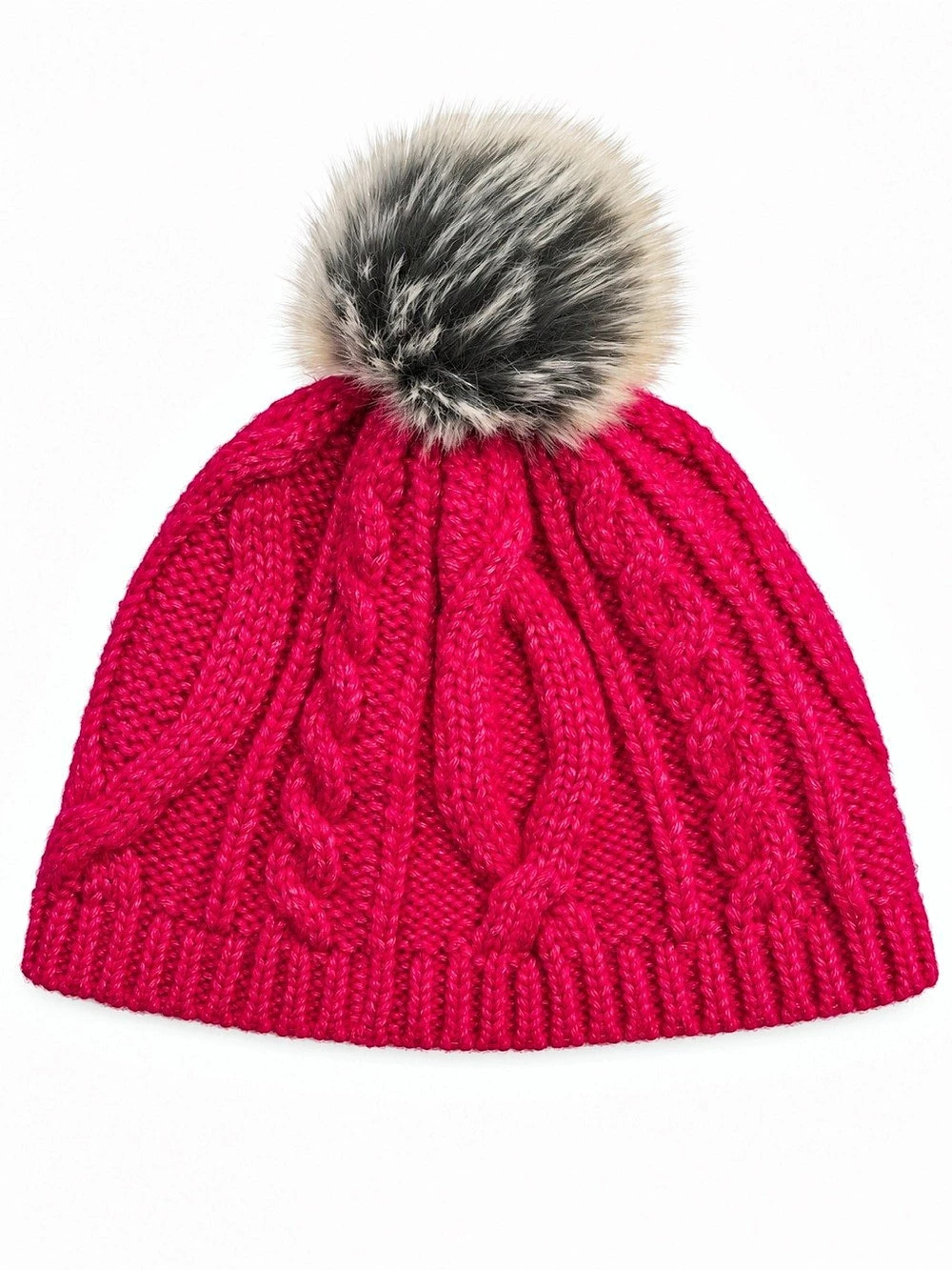 Banana Republic Fuchsia Cable Knit Faux Fur Pom Beanie Cozy Winter Hat